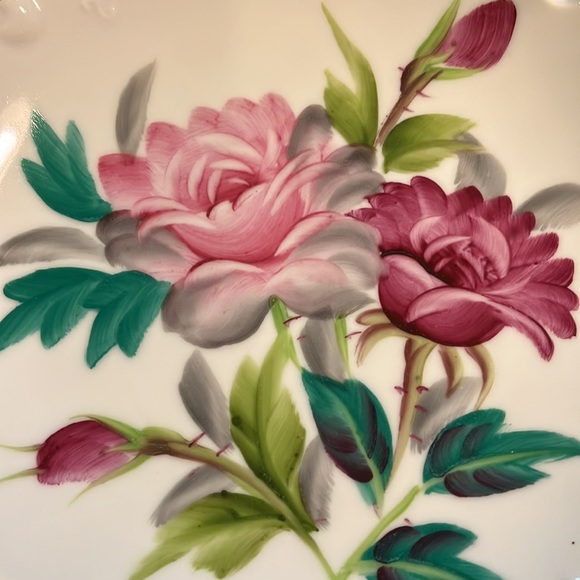 Vintage Hand Painted with Pink Flowers Plate Gold Trim - Picture 7 of 9